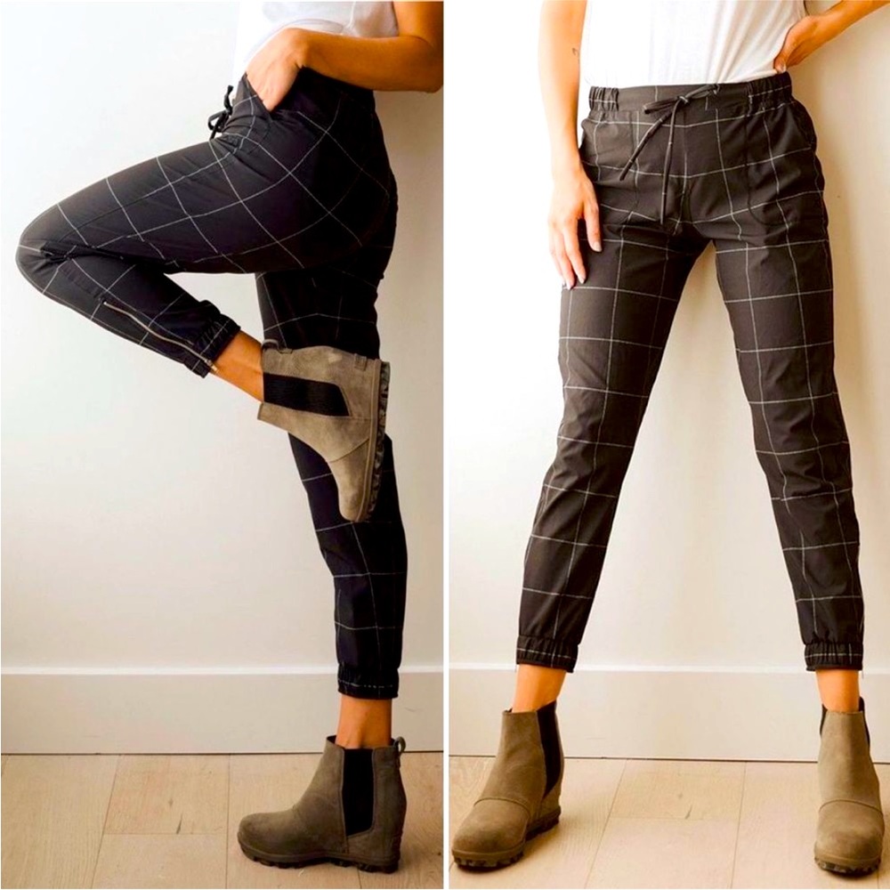Albion Fit Black Windowpane Jetsetter Pants Active Joggers Women’s Size Small